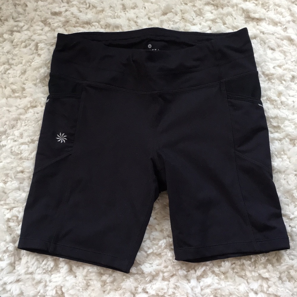 Black Athleta running shorts